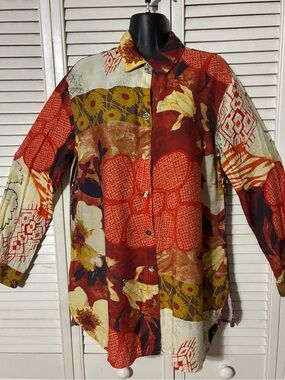 John Mark Multicolor Patchwork Shirt with orange Accents